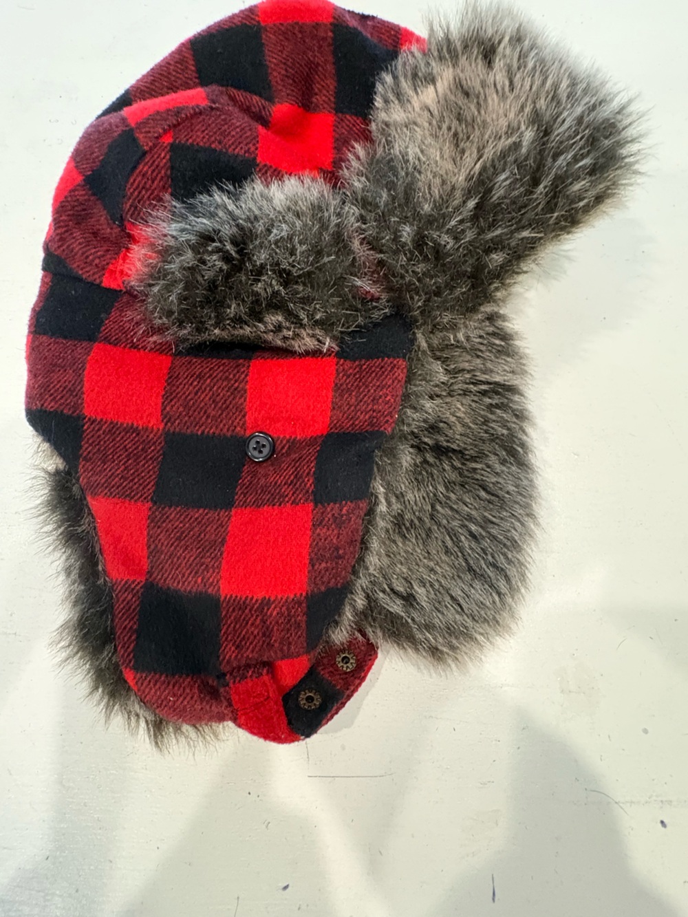 Men's Red & Black Buffalo Plaid Trapper Hat with Faux Fur Lining